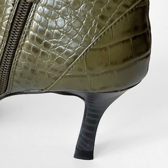 Zara Croc Print Embossed Heeled Olive Green Ankle Boot Booties, Sz EU 39 US 8 - Picture 10 of 13